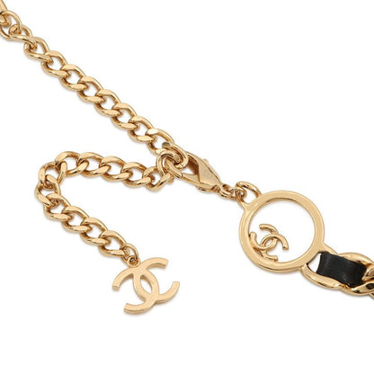 Chanel Chain Belt CC Logo Leather Metal Black