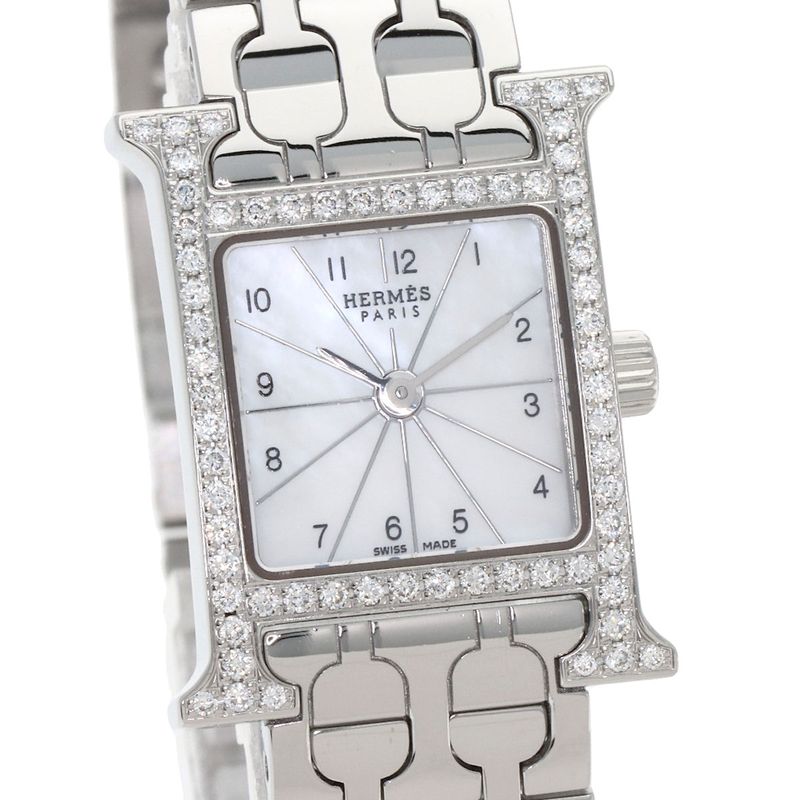 Hermes Watch Mini Diamond SS White Shell