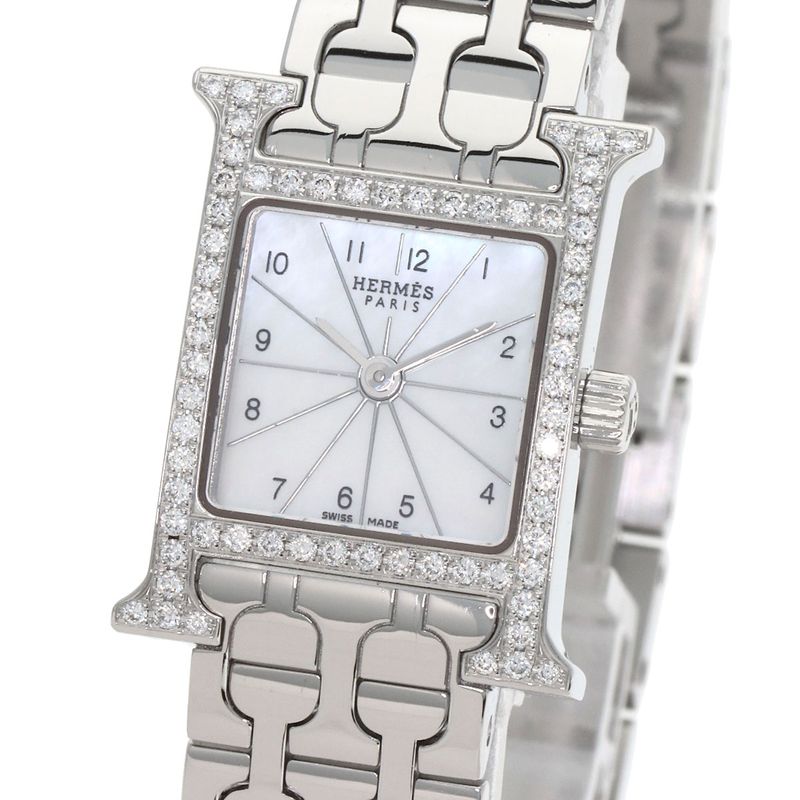 Hermes Watch Mini Diamond SS White Shell