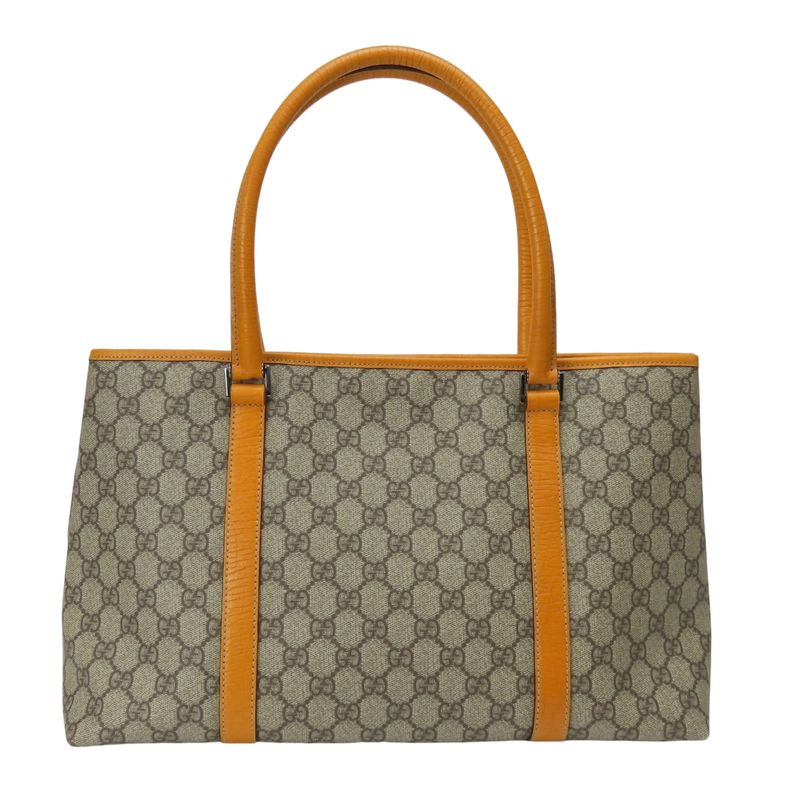 Gucci Tote GG Supreme Canvas Leather Beige Orange Everyday Use