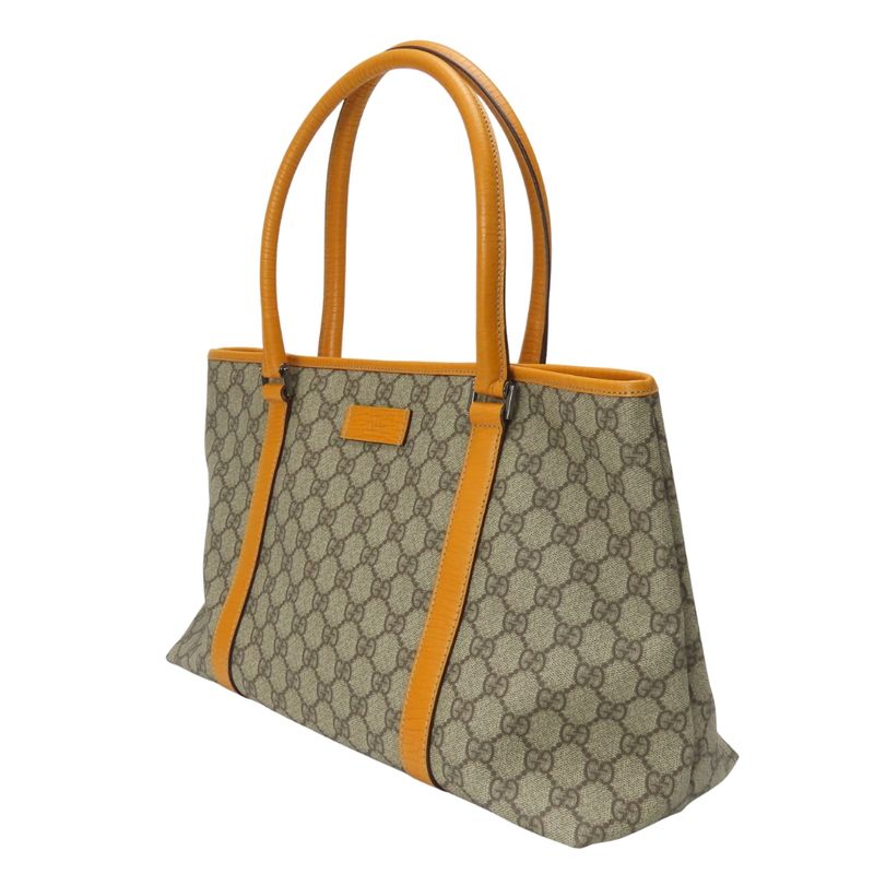Gucci Tote GG Supreme Canvas Leather Beige Orange Everyday Use