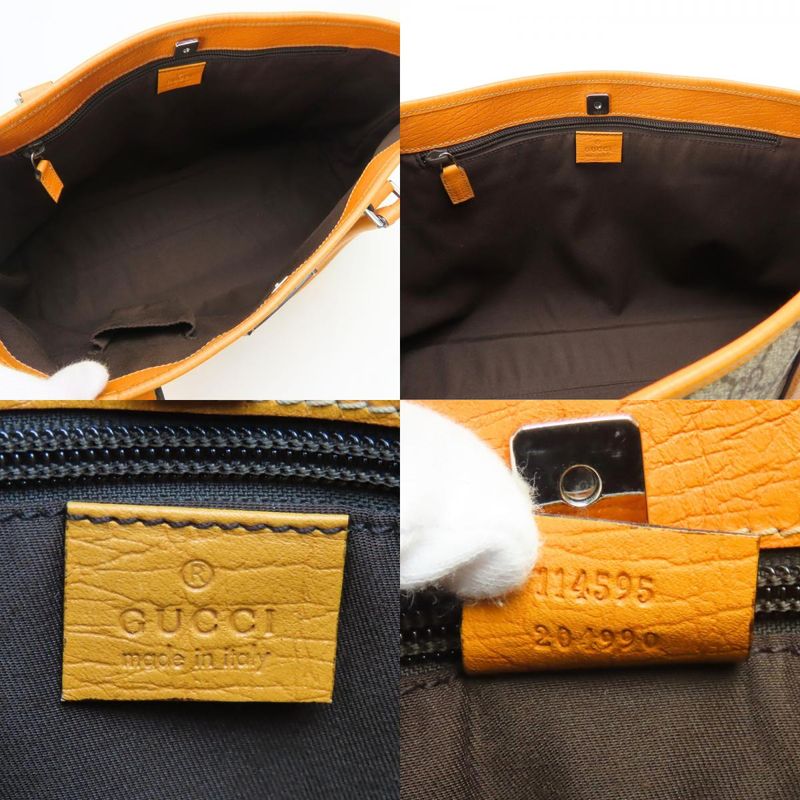 Gucci Tote GG Supreme Canvas Leather Beige Orange Everyday Use