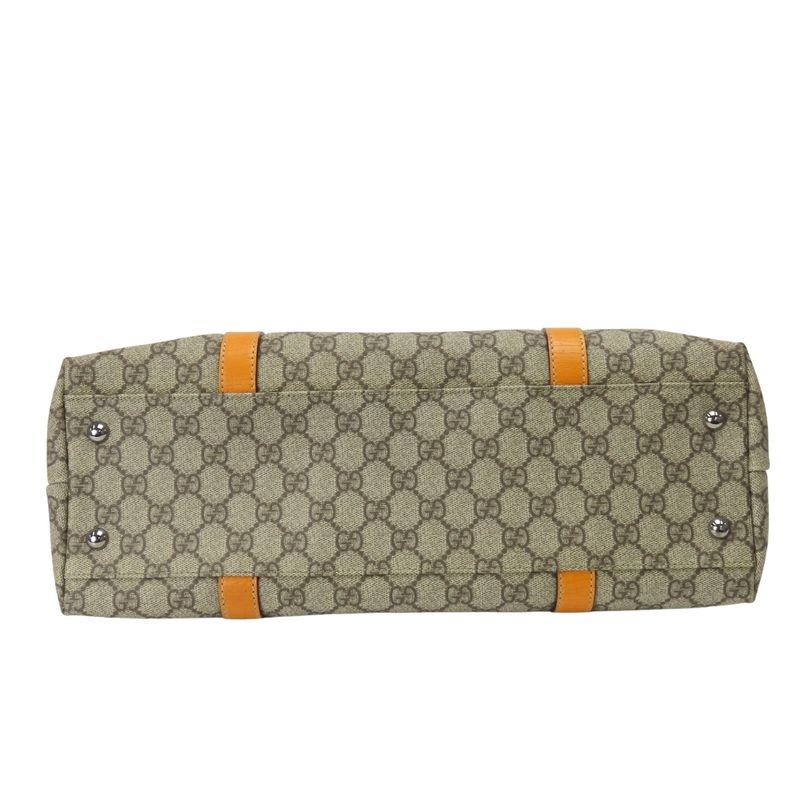 Gucci Tote GG Supreme Canvas Leather Beige Orange Everyday Use