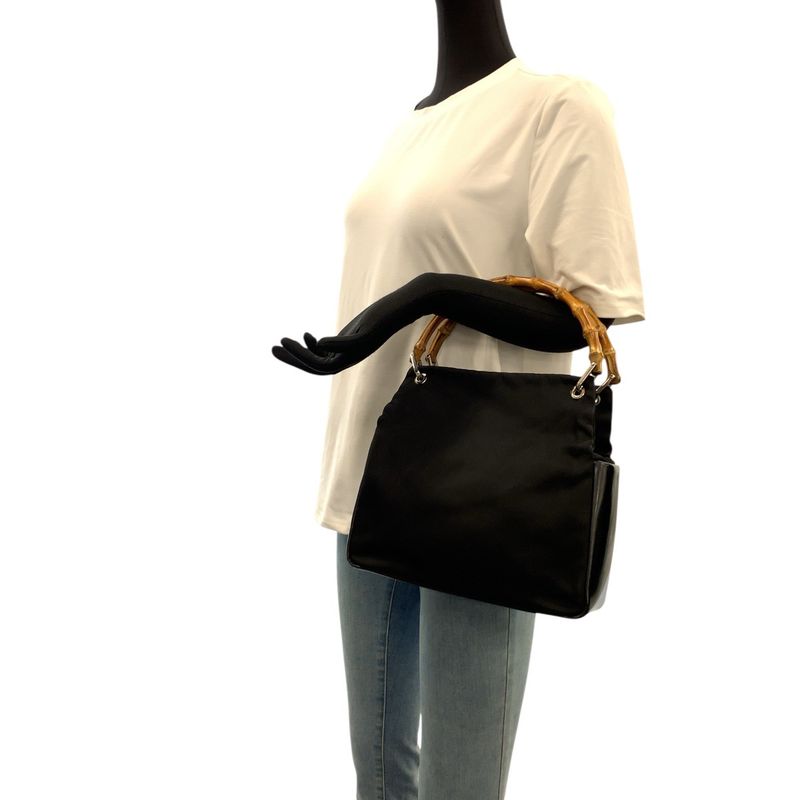 Gucci Bamboo Black Nylon Leather 000 Tote