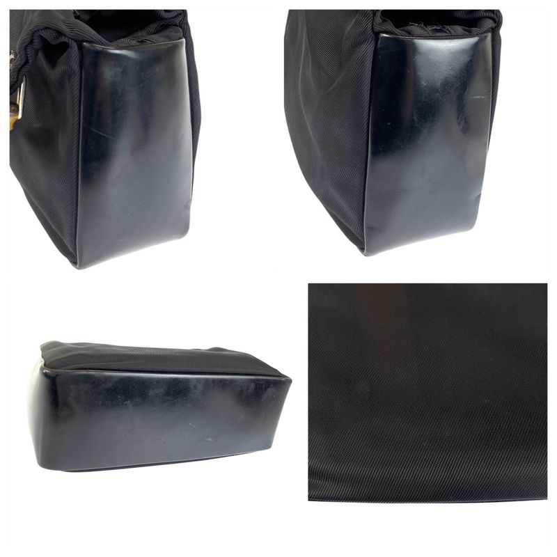 Gucci Bamboo Black Nylon Leather 000 Tote
