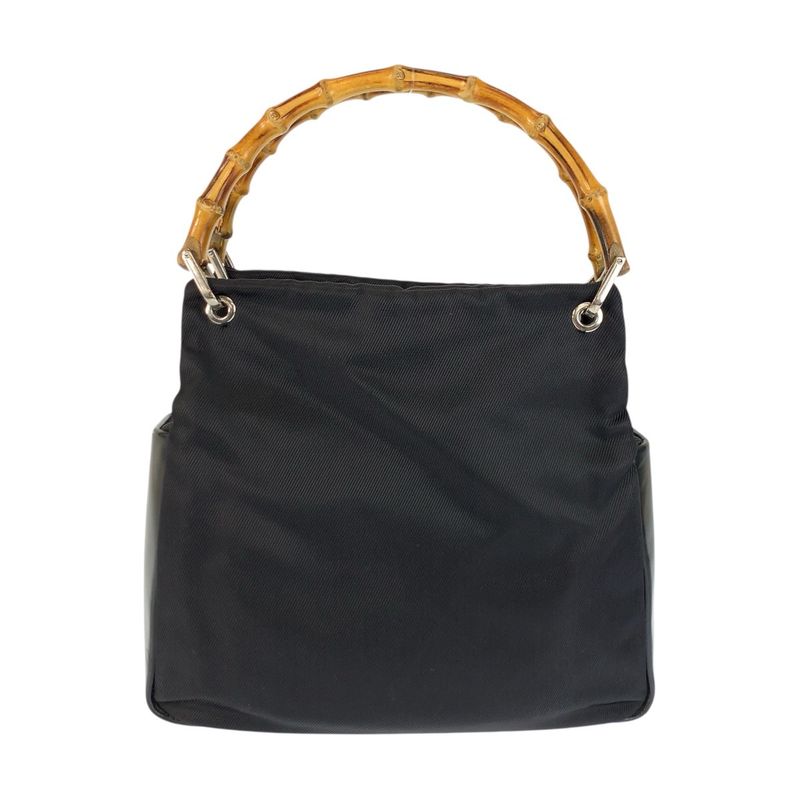 Gucci Bamboo Black Nylon Leather 000 Tote
