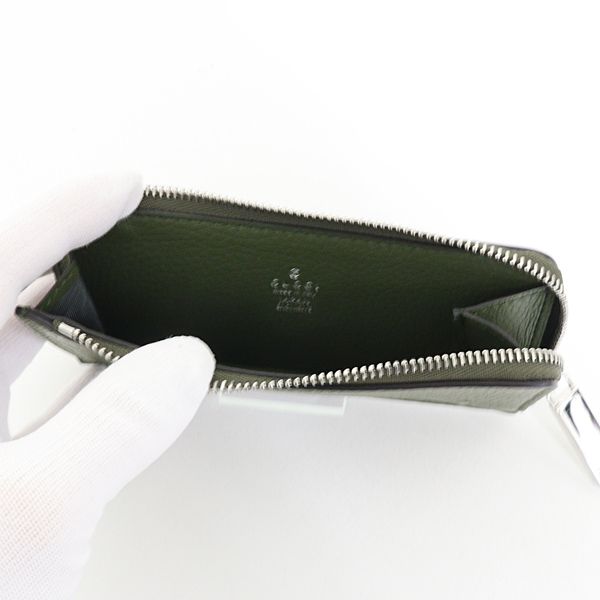 Gucci Logo Zip Card Case Leather Khaki