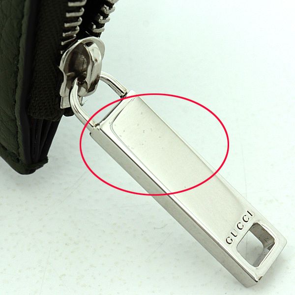 Gucci Logo Zip Card Case Leather Khaki