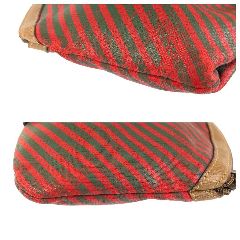 Gucci Vintage Red Green Brown Leather Pouch Makeup