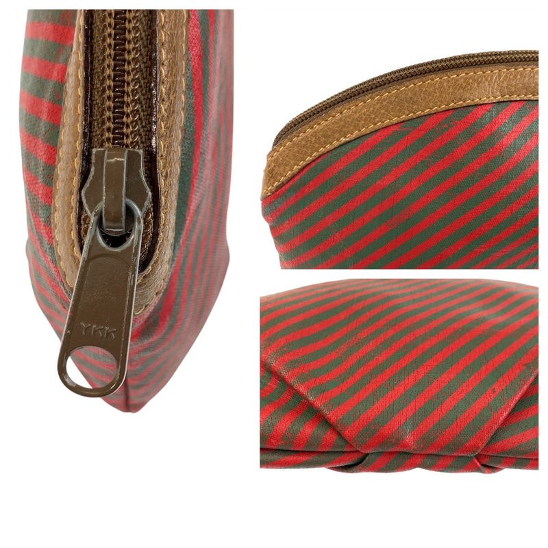 Gucci Vintage Red Green Brown Leather Pouch Makeup