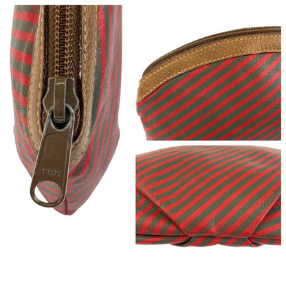 Gucci Vintage Red Green Brown Leather Pouch Makeup