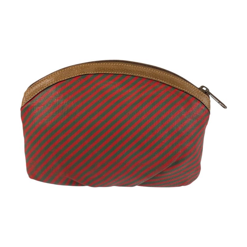 Gucci Vintage Red Green Brown Leather Pouch Makeup