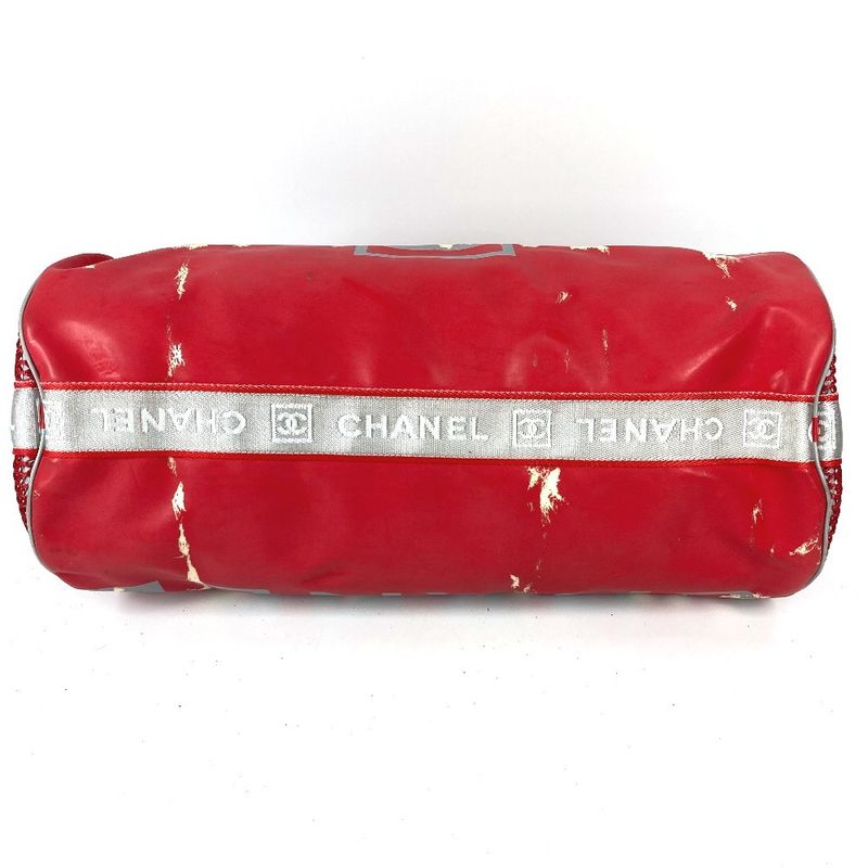 Chanel Shoulder Bag CC Logo Rubber Red X White