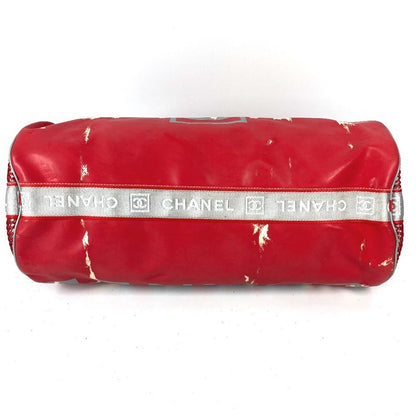 Chanel Shoulder Bag CC Logo Rubber Red X White