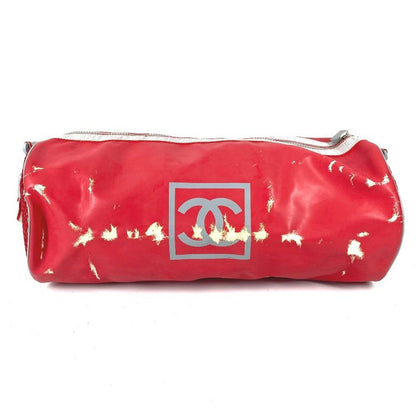 Chanel Shoulder Bag CC Logo Rubber Red X White