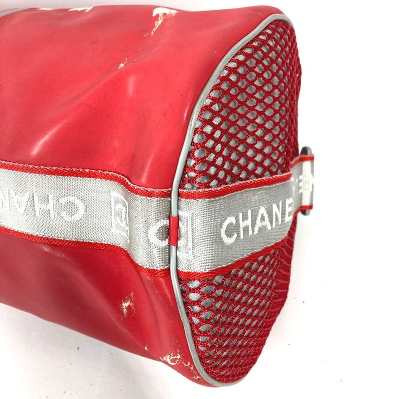 Chanel Shoulder Bag CC Logo Rubber Red X White