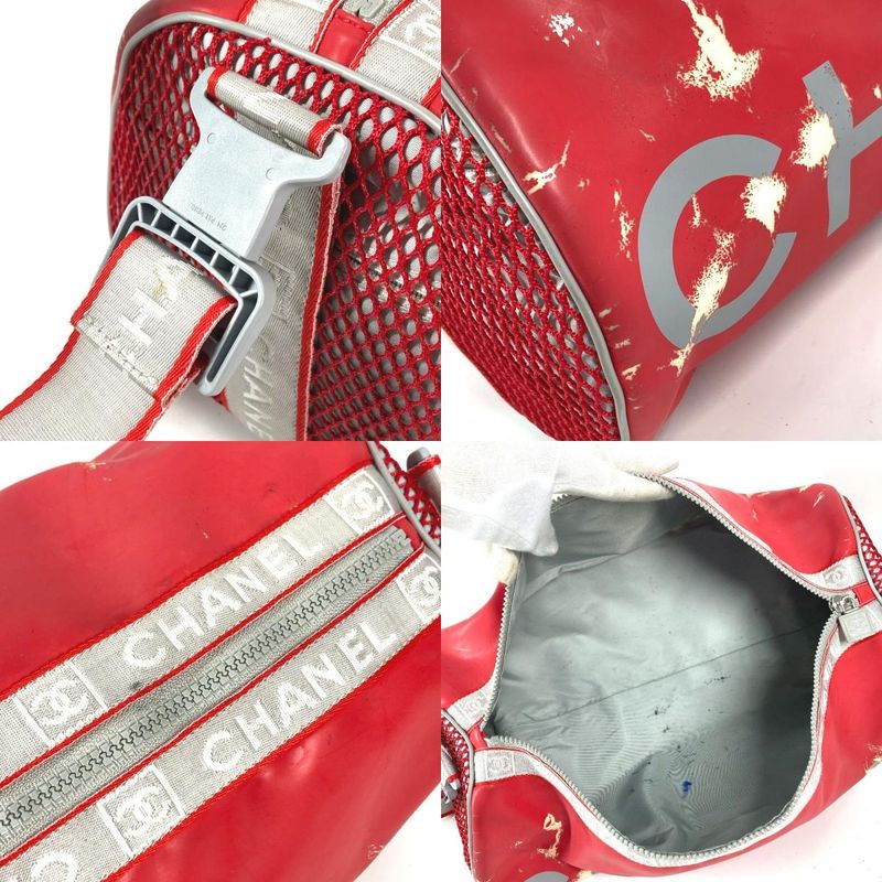 Chanel Shoulder Bag CC Logo Rubber Red X White