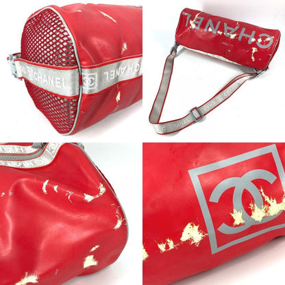 Chanel Shoulder Bag CC Logo Rubber Red X White