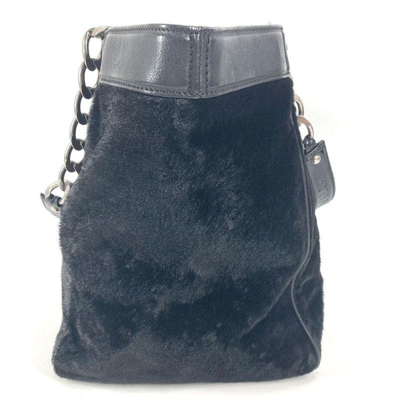 Chanel Shoulder Bag CC Logo Calf Hair Black