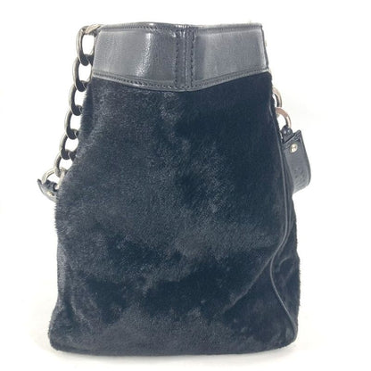Chanel Shoulder Bag CC Logo Calf Hair Black