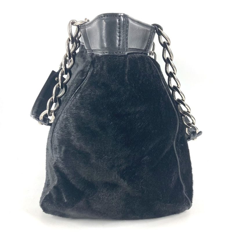 Chanel Shoulder Bag CC Logo Calf Hair Black