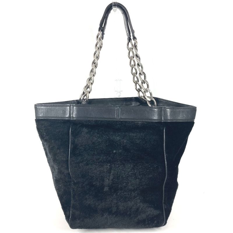 Chanel Shoulder Bag CC Logo Calf Hair Black