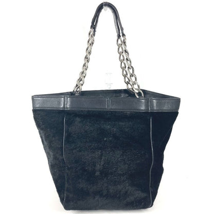 Chanel Shoulder Bag CC Logo Calf Hair Black