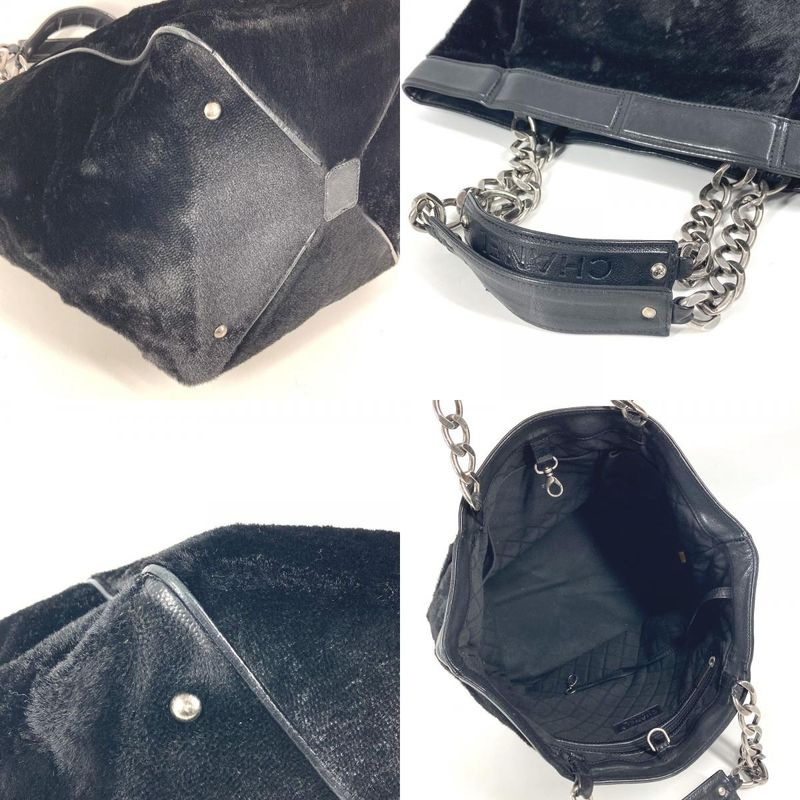 Chanel Shoulder Bag CC Logo Calf Hair Black