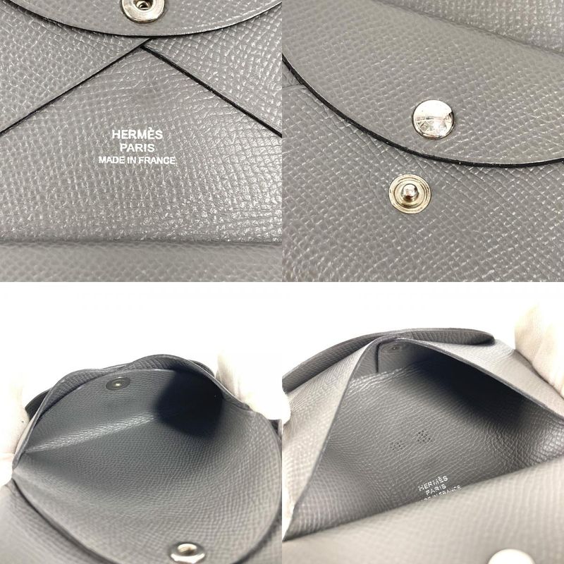 Hermes Bifold Wallet Calvi Duo Chevre Etain Gray
