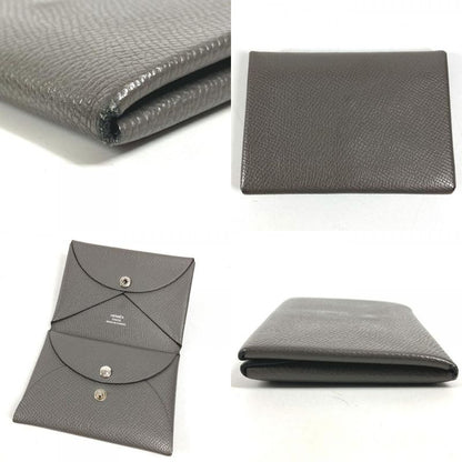 Hermes Bifold Wallet Calvi Duo Chevre Etain Gray