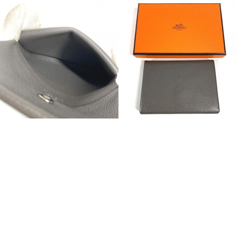 Hermes Bifold Wallet Calvi Duo Chevre Etain Gray