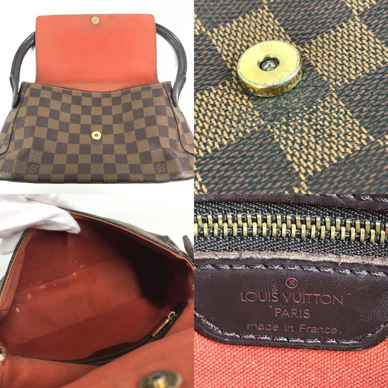 Louis Vuitton Tote Mini Looping Handbag Flap Damier Canvas Ebene Brown