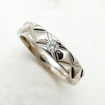 Chanel Quilted Diamond Platinum Ring 49