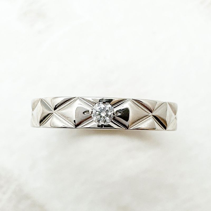 Chanel Quilted Diamond Platinum Ring 49