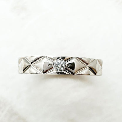 Chanel Quilted Diamond Platinum Ring 49