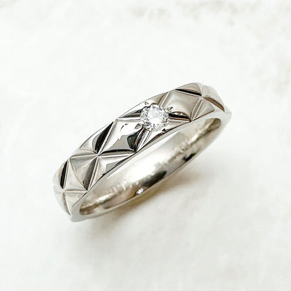 Chanel Quilted Diamond Platinum Ring 49