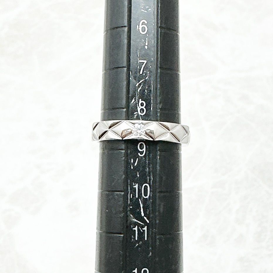 Chanel Quilted Diamond Platinum Ring 49