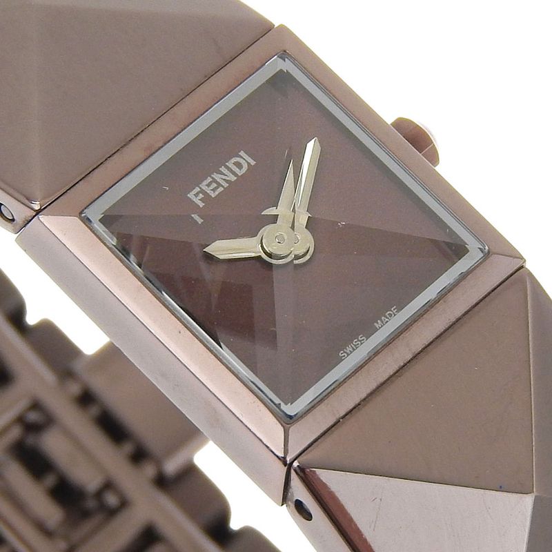 Fendi Pyramid Stainless Steel Quartz Analog Display Brown Dial Watch