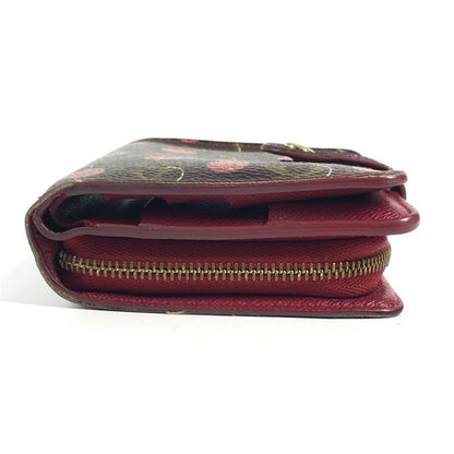 Louis Vuitton Bifold Wallet Compact Zip Monogram Cherry Canvas Brown X Red