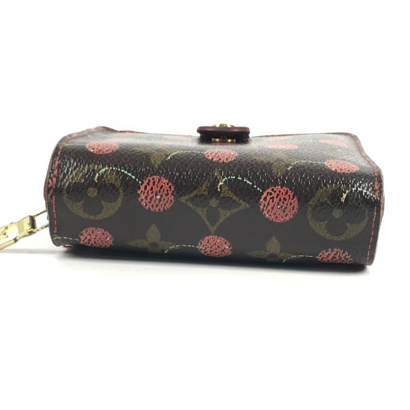 Louis Vuitton Bifold Wallet Compact Zip Monogram Cherry Canvas Brown X Red
