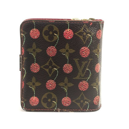 Louis Vuitton Bifold Wallet Compact Zip Monogram Cherry Canvas Brown X Red