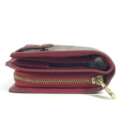 Louis Vuitton Bifold Wallet Compact Zip Monogram Cherry Canvas Brown X Red