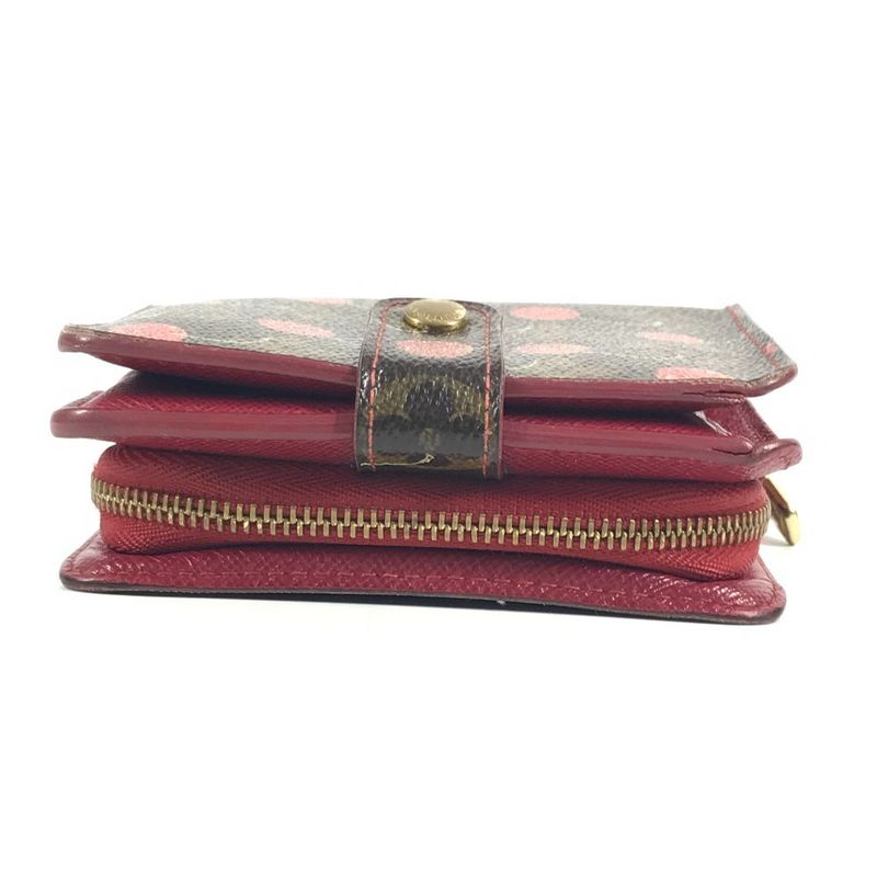 Louis Vuitton Bifold Wallet Compact Zip Monogram Cherry Canvas Brown X Red