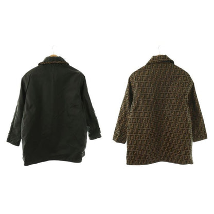 Fendi Zucca Pattern Reversible Coat Zip Up Black Brown Beige Charcoal