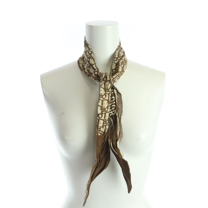Dior Mitzah Ribbon Scarf Trotter Pattern Shawl Logo Silk