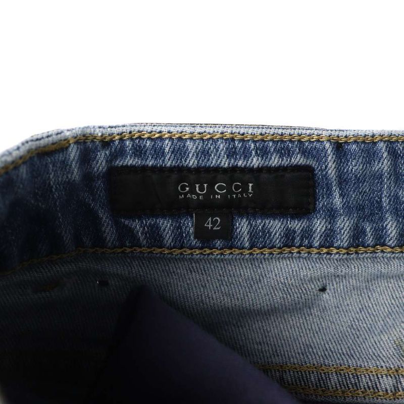 Gucci Jeans Denim Pants Zip Fly Logo Slim 42 Blue