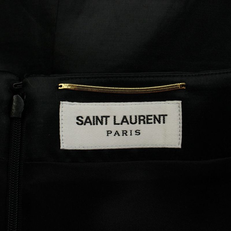 Saint Laurent Paris Satin Pencil Midi Skirt Wool Tight 38 Black