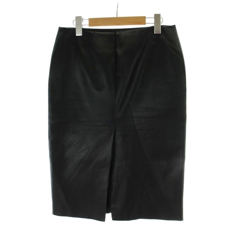 Saint Laurent Paris Satin Pencil Midi Skirt Wool Tight 38 Black