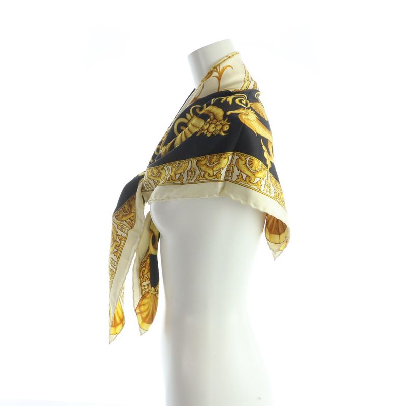 Versace Atelier Vintage Large Scarf Silk Logo All Over Pattern Dragon Yellow