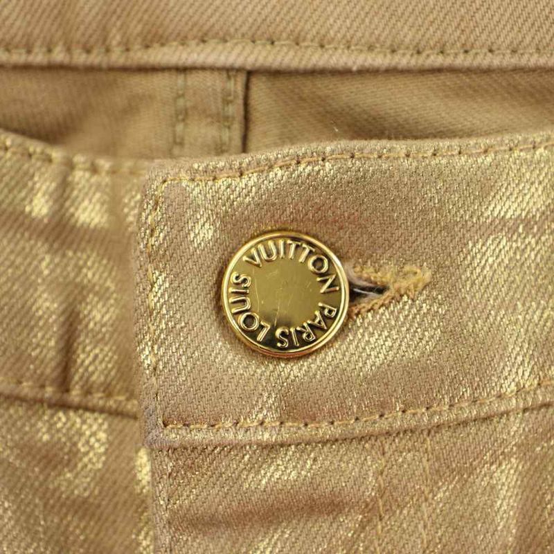 Louis Vuitton Stretch Pants 36 Gold Color Beige Straight Full Length